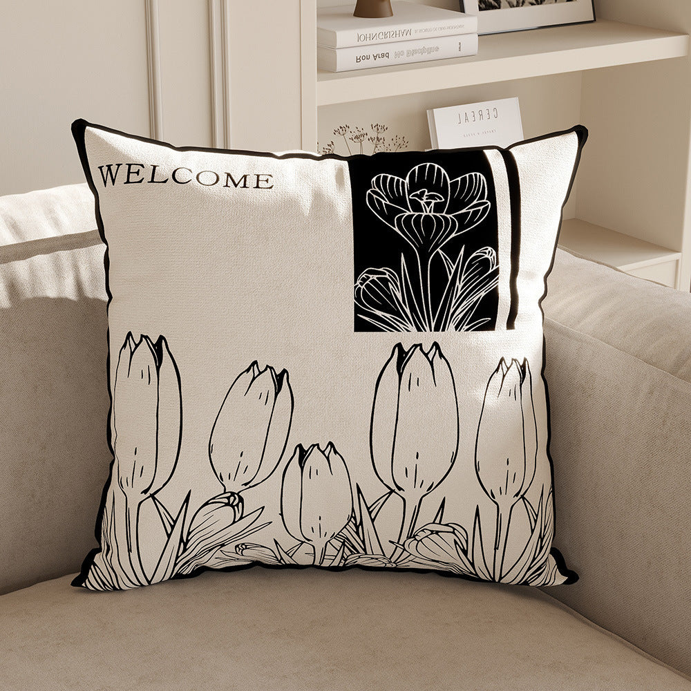 Black and White Botanical & Stripe Pillow Covers, Double-Sided Printed Decorative Cushion Covers for Sofas, Bedrooms and Cozy Living Rooms