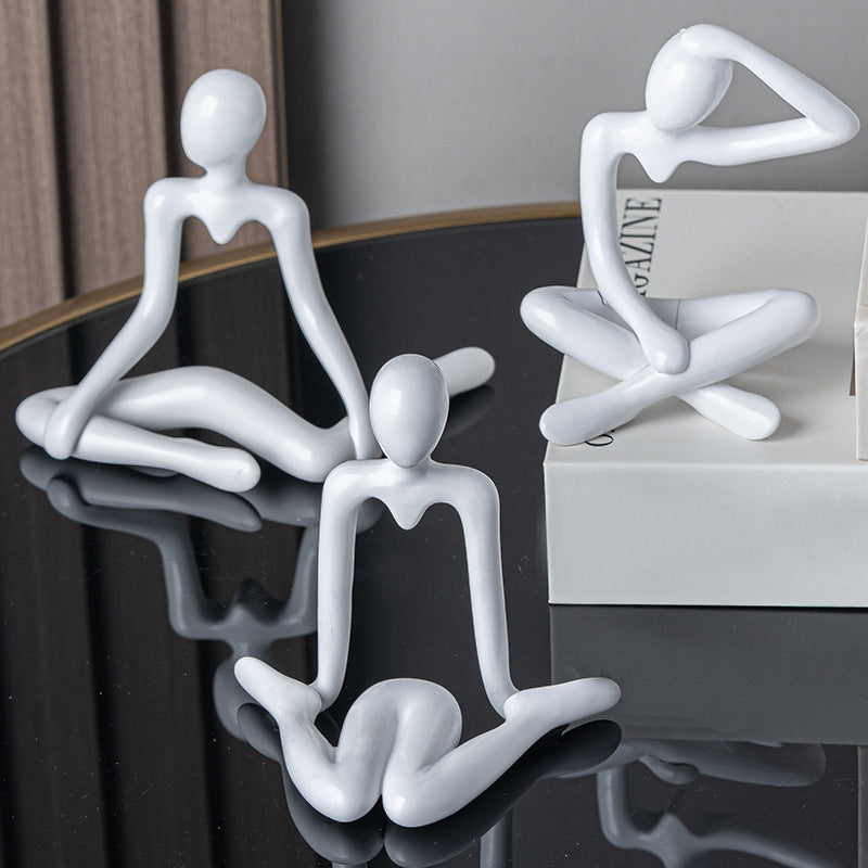 Abstract Thinker Figurine in Four Seated Poses and Four Colors, Modern Mini Sculpture for Desks, Shelves and Creative Gifts