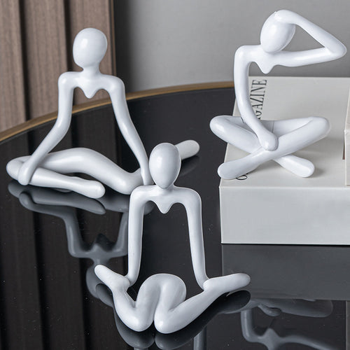 Abstract Thinker Figurine in Four Seated Poses and Four Colors, Modern Mini Sculpture for Desks, Shelves and Creative Gifts