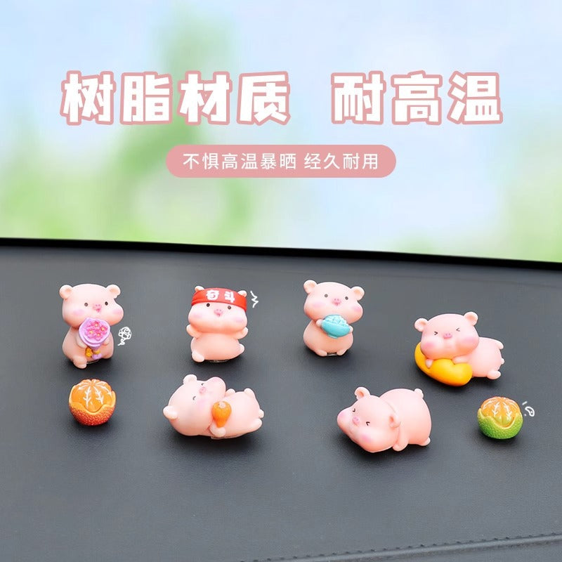 Playful Mini Pig Dashboard Figurines, 8-Piece Good Luck Car Accent Set in Determined or Happy Style for Desks and Gifts
