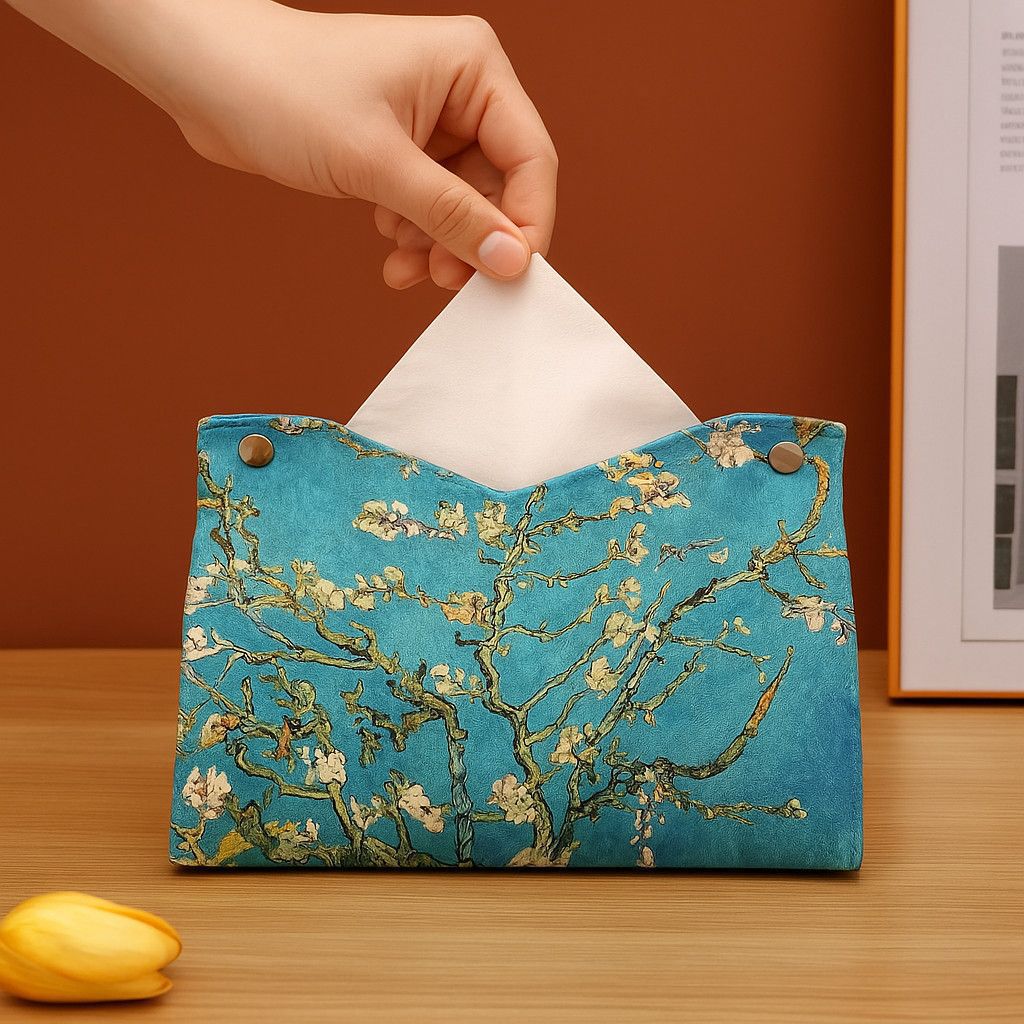 Gallery-Inspired Tissue Box Cover Set of 7, Art-Print Tissue Sleeves with Night Sky, Floral, Portrait and Botanical Designs for Living Rooms and Desks