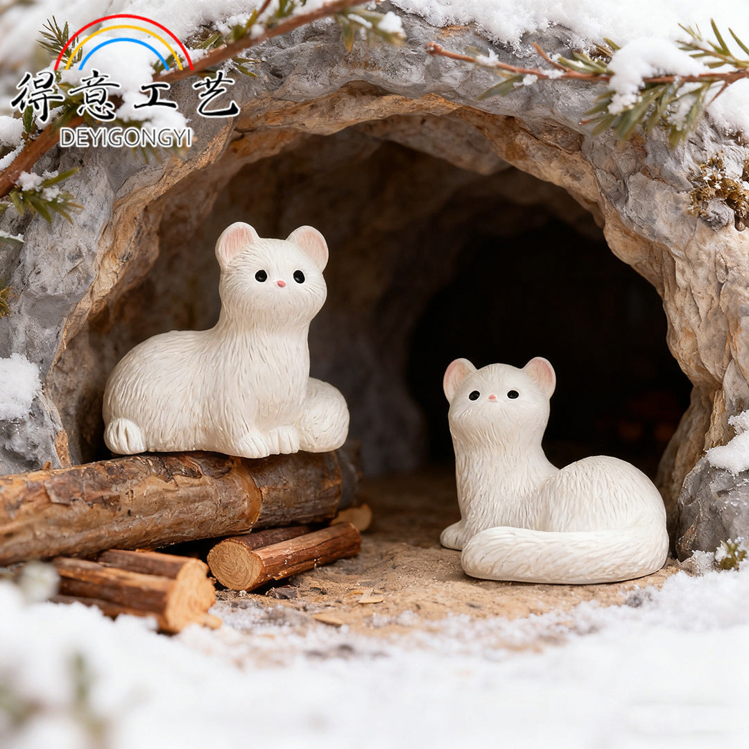 Mini Ferret Figurine in Three Curious Poses, Tiny Animal Accent for Fairy Gardens, Desks, Bookshelves and Nature Lovers