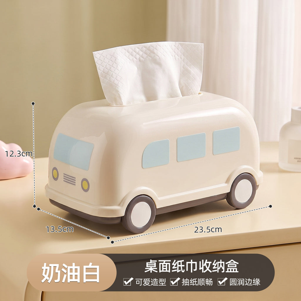 Mini Bus Tissue Box Cover, Playful Pastel Vehicle-Shaped Tabletop Holder for Living Rooms, Bedrooms and Creative Gifts