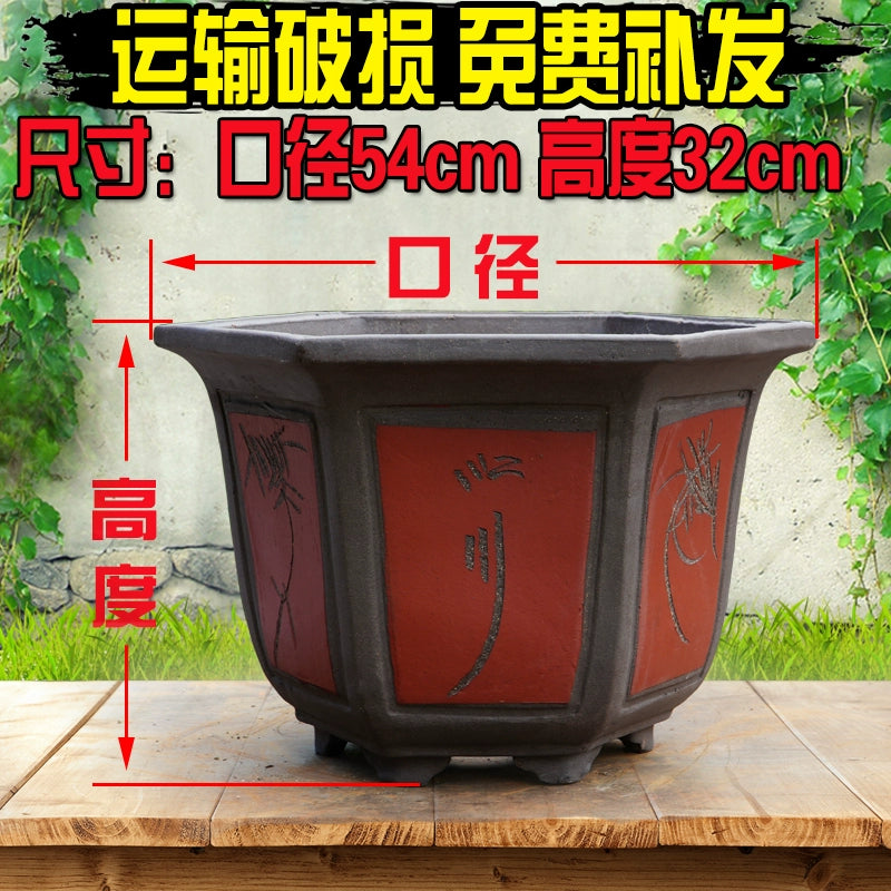 Large Purple Clay Flower Pot, Traditional Chinese Craft, Multi - functional for Flower Planting, Home Decoration & Handicraft Display