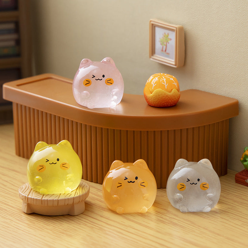 Pastel Mini Cat Figurine Set of 7, Colorful Rounded Kitty Ornaments for Desk Displays and Miniature Scenes