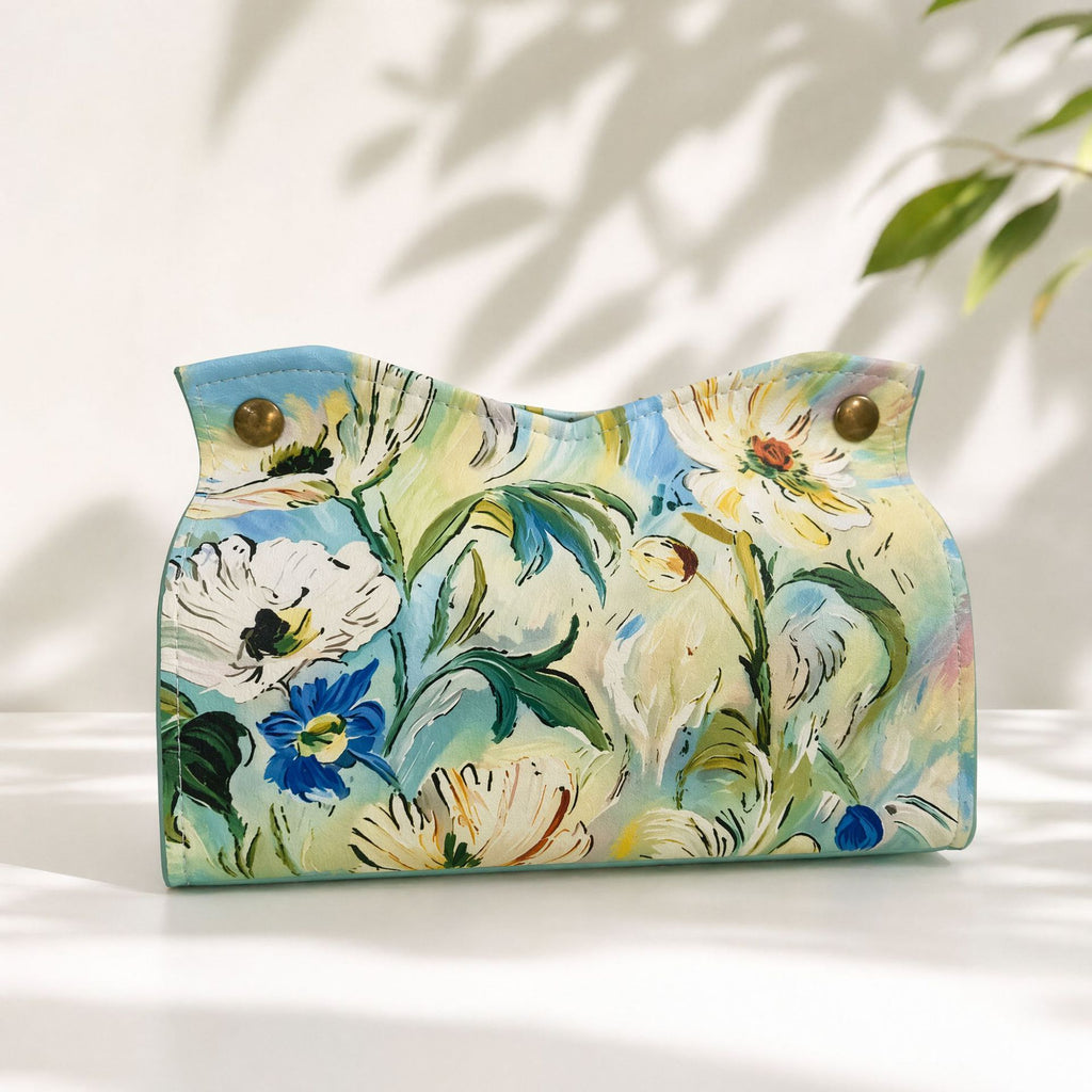 Botanical Print Tissue Box Cover, Soft Floral and Coastal Pattern Tissue Holder for Living Rooms, Bedrooms and Thoughtful Home Decor