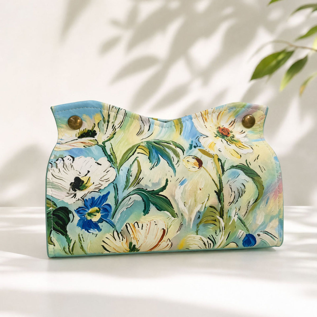 Botanical Print Tissue Box Cover, Soft Floral and Coastal Pattern Tissue Holder for Living Rooms, Bedrooms and Thoughtful Home Decor