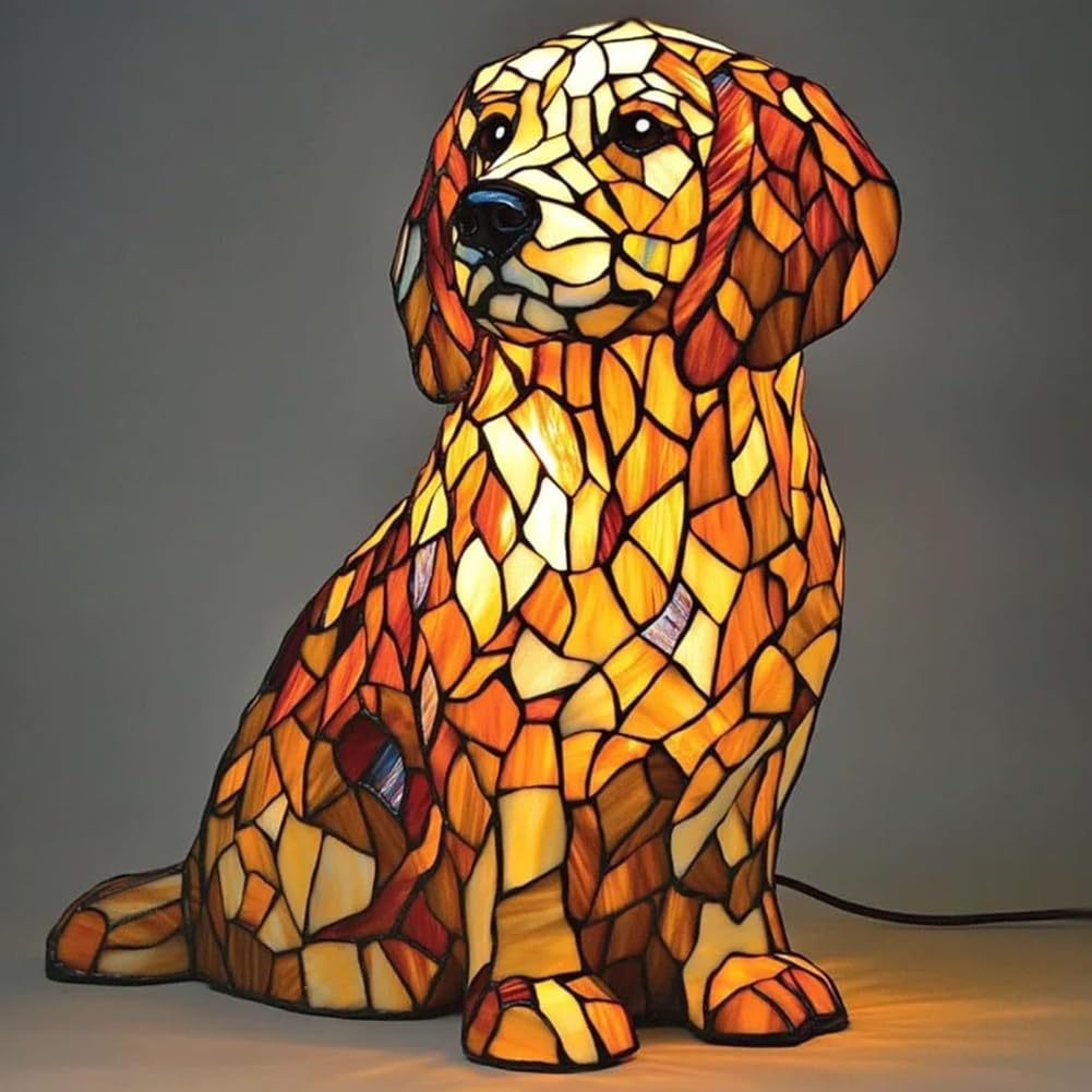 Resin Stained Glass Pet Lamp - Dog/Cat Night Light for Bedroom | Pet Lover Decor | Dachshund/Beagle/Black Cat Table Lamp
