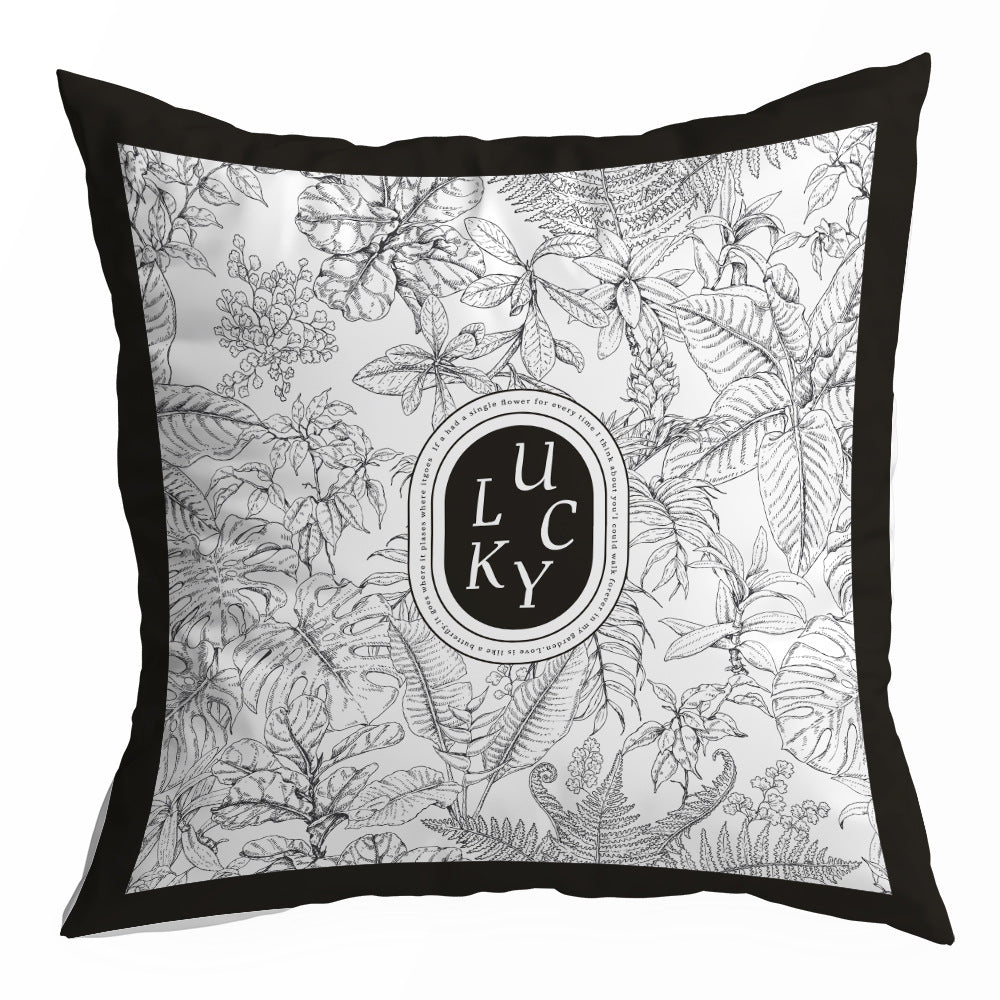 Black and Cream Decorative Pillow Cover, Retro Floral and Geometric Prints, 45 x 45 cm Sofa Cushion Cover