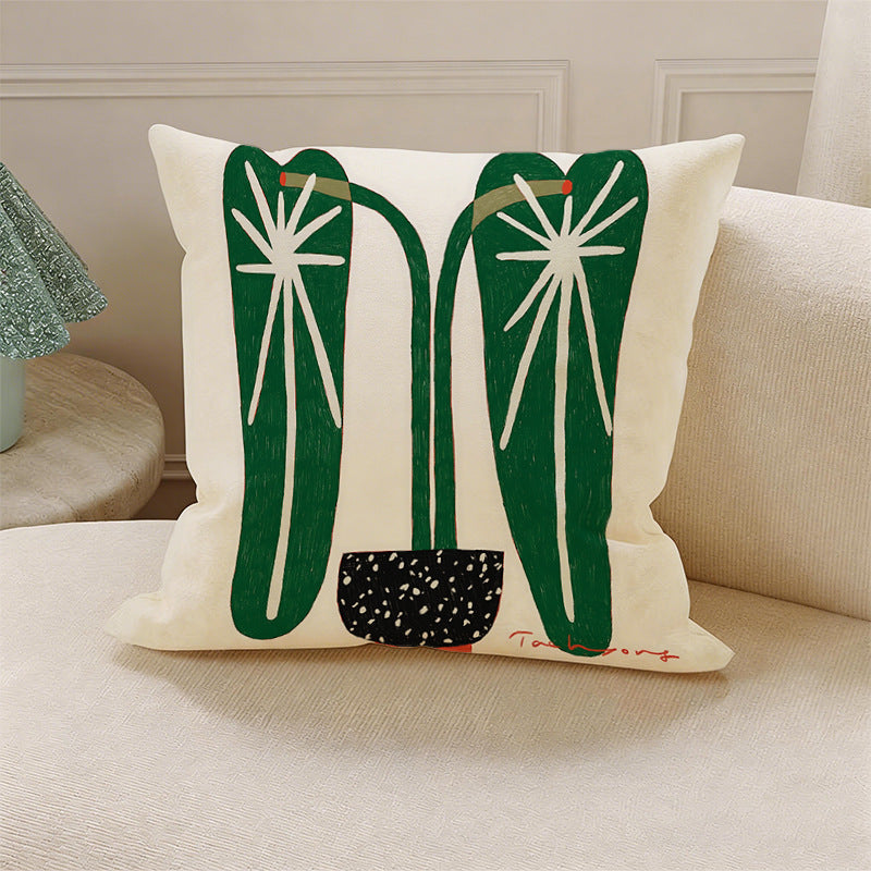 Green Botanical Decorative Pillow Cover, Double-Sided Leaf-Inspired Cushion Case for Sofa, Bedroom and Cozy Home Decor
