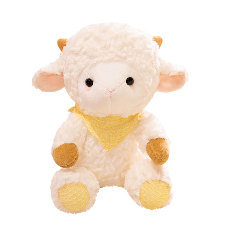 Little Meadow Lamb Plush Toy, 18 or 25 cm Fluffy White Sheep with Blue or Yellow Bandana for Cozy Rooms and Gentle Gifts