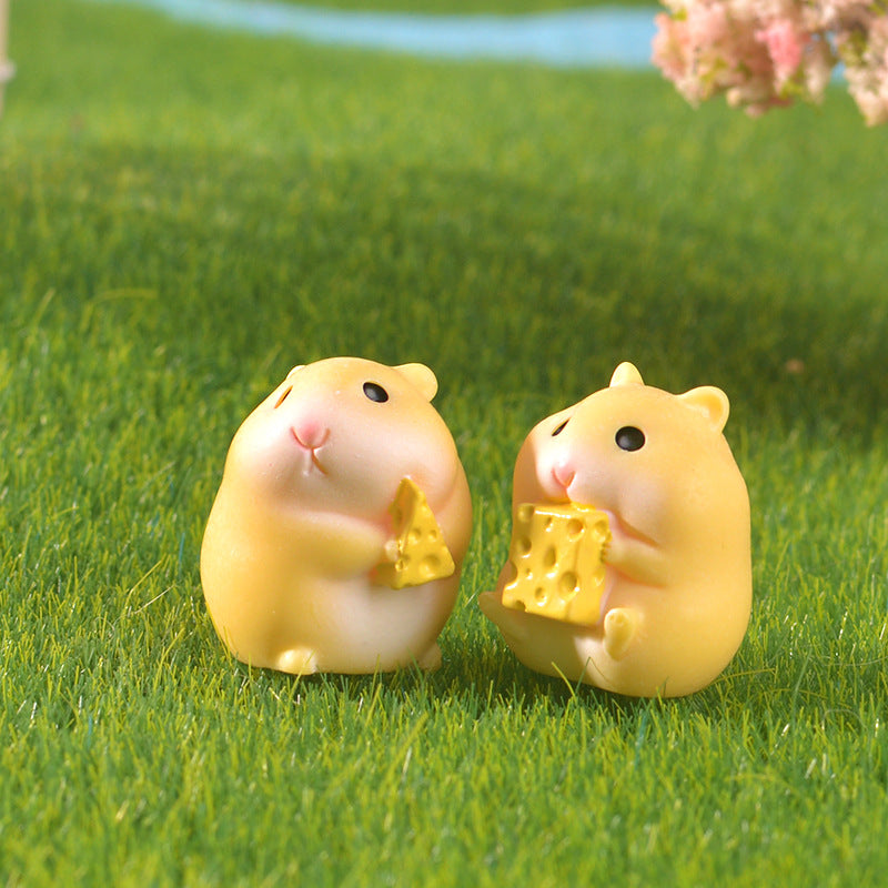 Tiny Hamster Food Lovers, Complete 4 Piece Miniature Figurine Set for Desks, Fairy Gardens and Whimsical Gift Displays