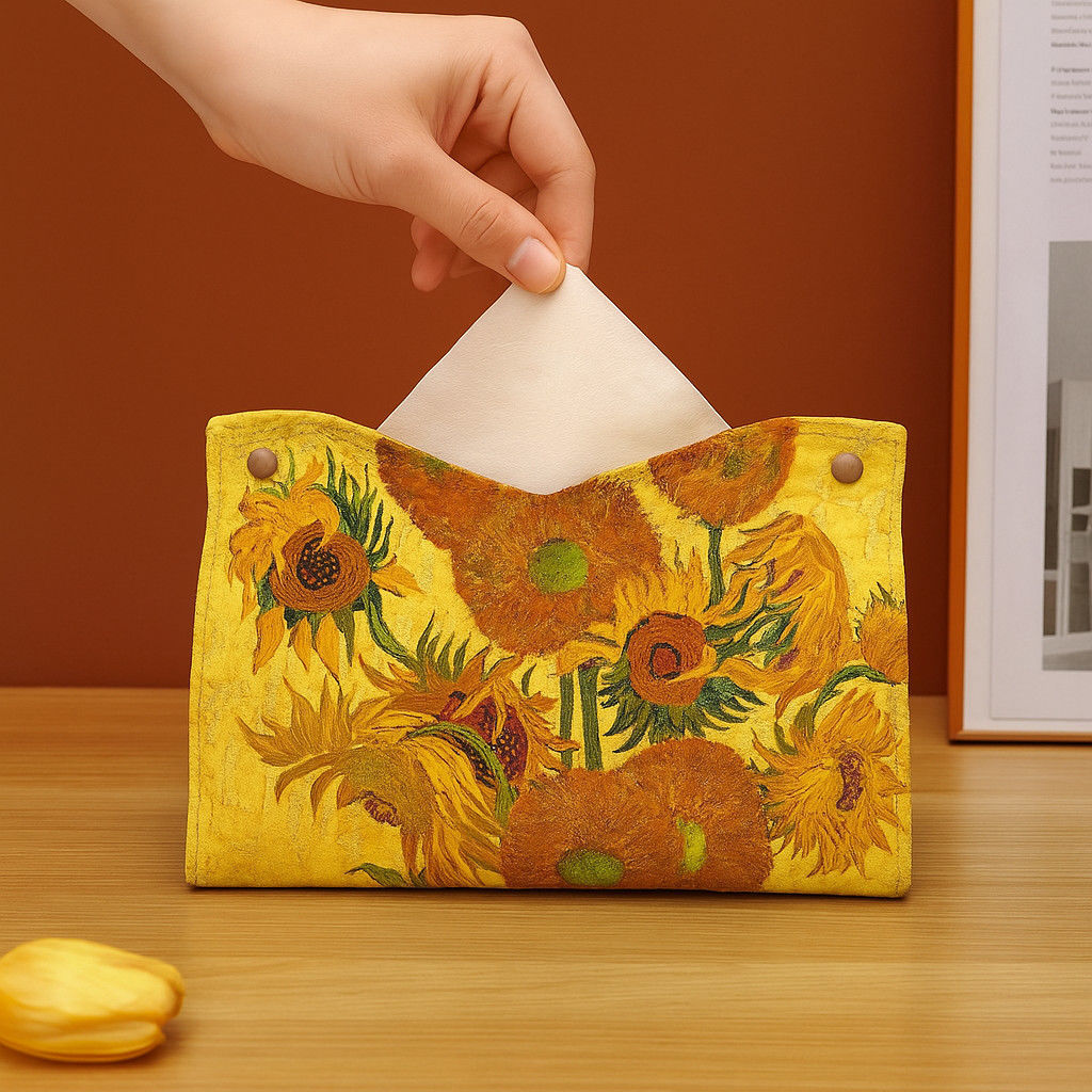 Gallery-Inspired Tissue Box Cover Set of 7, Art-Print Tissue Sleeves with Night Sky, Floral, Portrait and Botanical Designs for Living Rooms and Desks