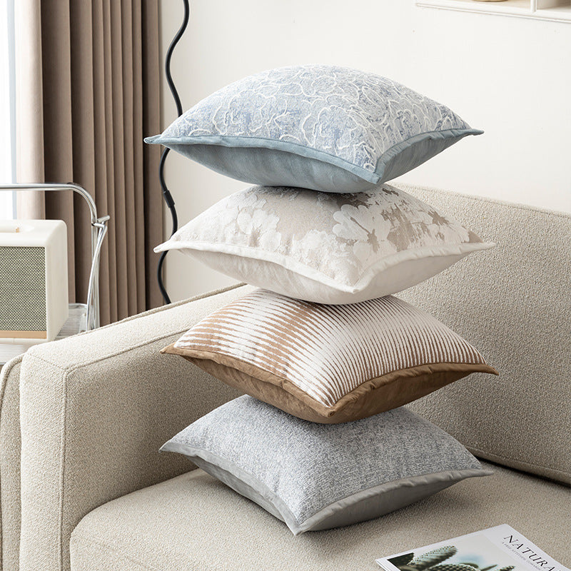 Textured Floral Pillow Cover in Four Designs, Decorative Cushion Case in Coffee, Gray, Blue and Cream for Cozy Sofas and Bedrooms