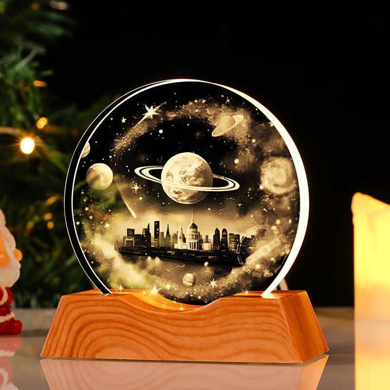 Crystal Planetary Energy Decor: Chakra Balancing & Luck Transformation Ornament (LED Base)