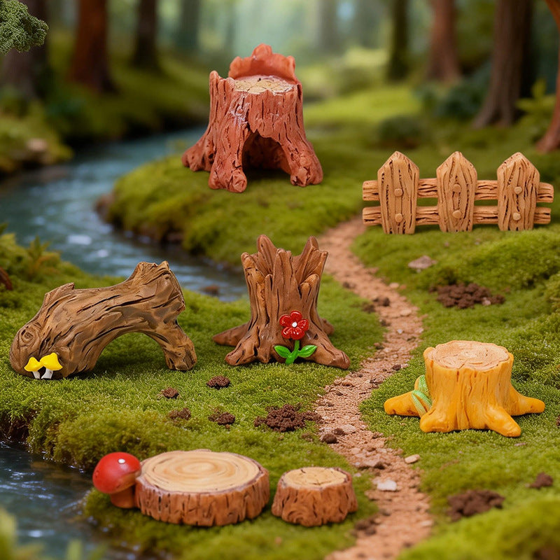 Miniature Woodland Logs and Tree Stumps, Complete 12 Piece Forest Scene Set for Fairy Gardens, Terrariums and Dollhouse Decor