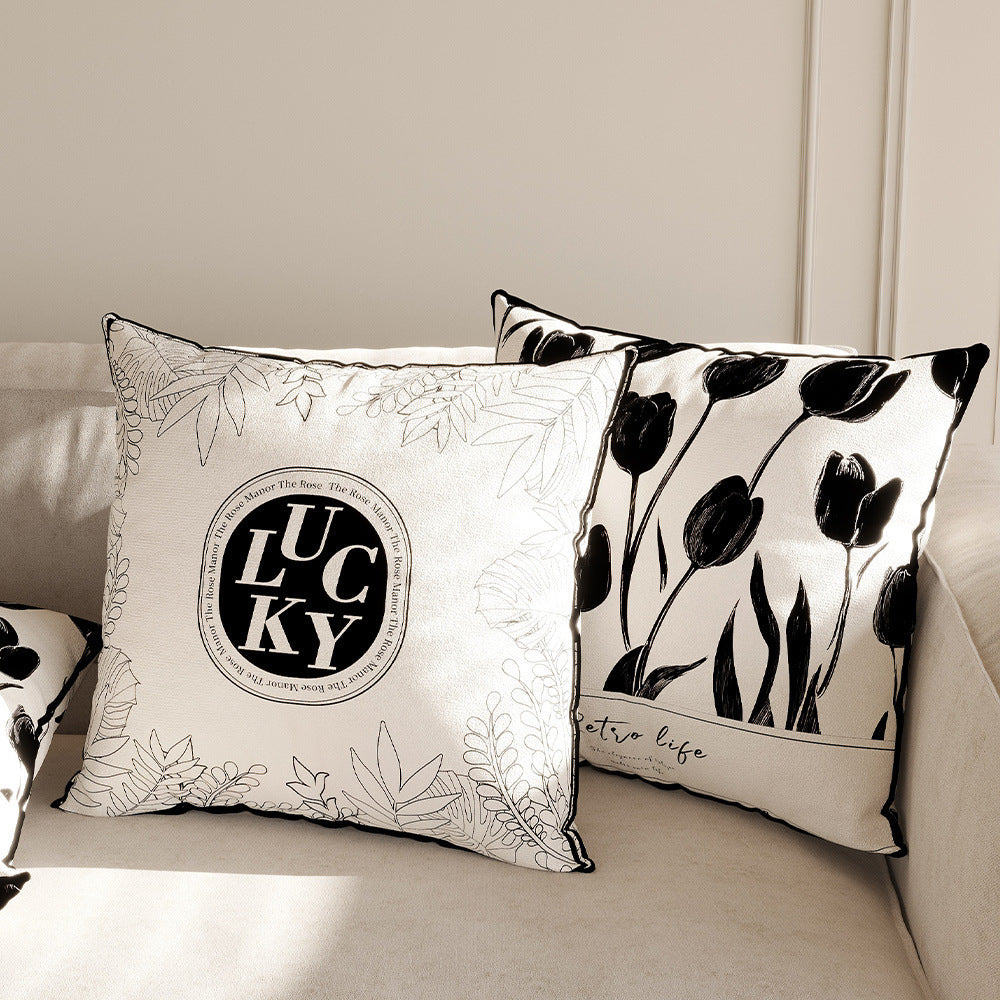 Black and White Botanical & Stripe Pillow Covers, Double-Sided Printed Decorative Cushion Covers for Sofas, Bedrooms and Cozy Living Rooms
