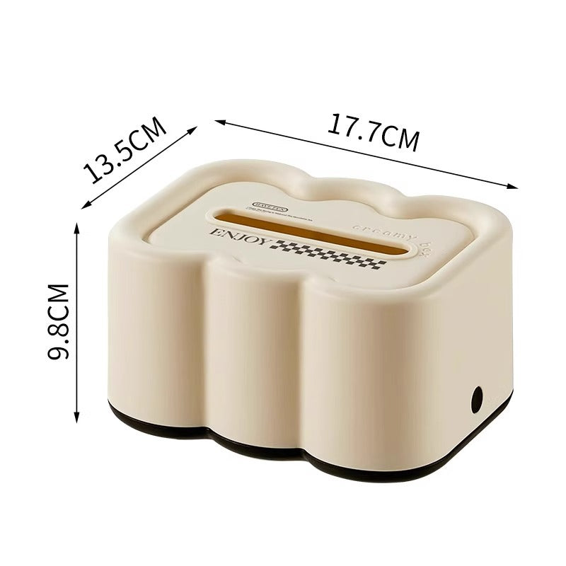 Cream Cloud Tissue Box Cover with Spring-Lift Base, Sculptural Tabletop Tissue Holder in Black or White Base for Living Rooms and Bedrooms
