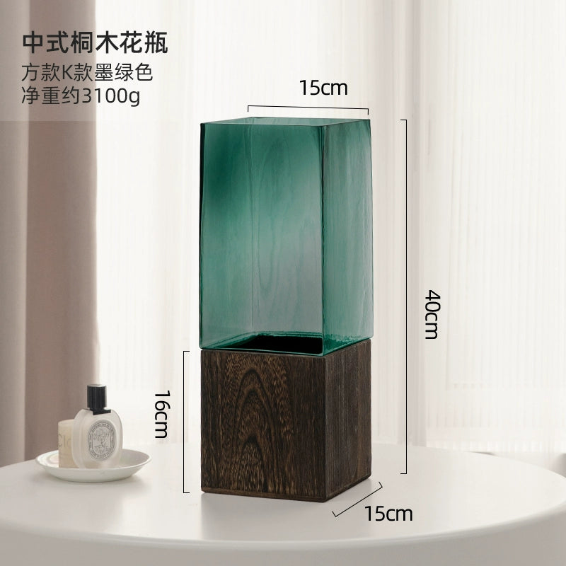Solid wood vase decoration, living room flower arrangement glass