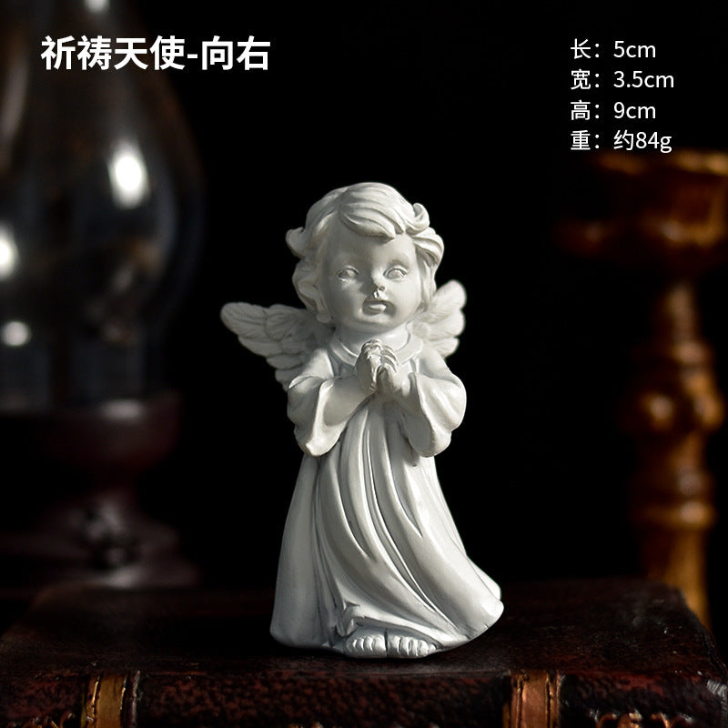 Praying Cherub Angel Figurine, White Vintage-Inspired Desk Sculpture in 16 Poses for Shelves and Thoughtful Gifts