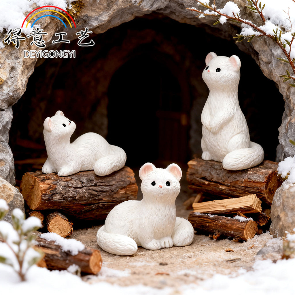 Mini Ferret Figurine in Three Curious Poses, Tiny Animal Accent for Fairy Gardens, Desks, Bookshelves and Nature Lovers