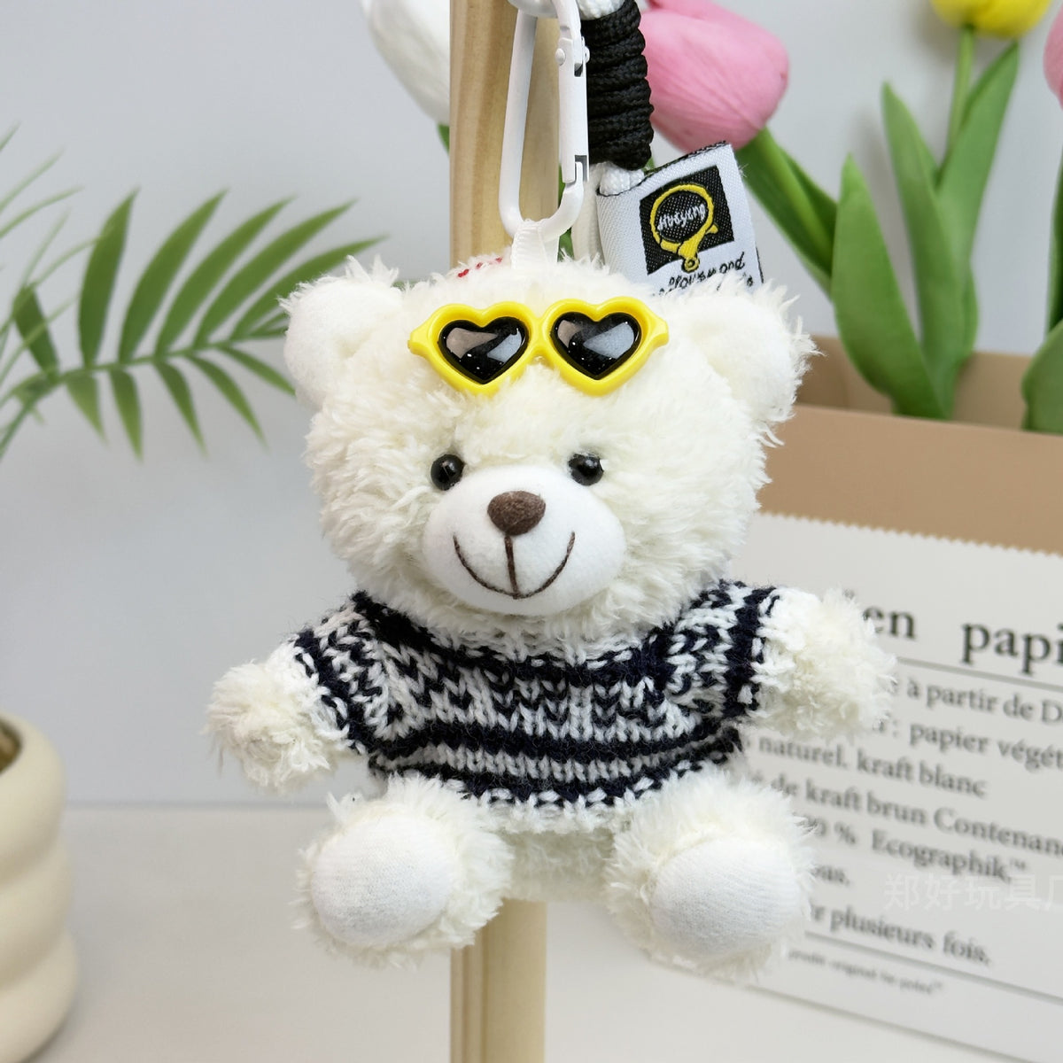 Outfit Teddy Bear Plush Bag Charm, 11 cm Mini Stuffed Bear Keychain in Colorful Sweaters and Shirts
