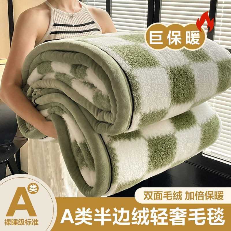 毛毯加厚冬季珊瑚绒盖毯办公室午睡毯沙发毯宿舍保暖半边绒小毯子