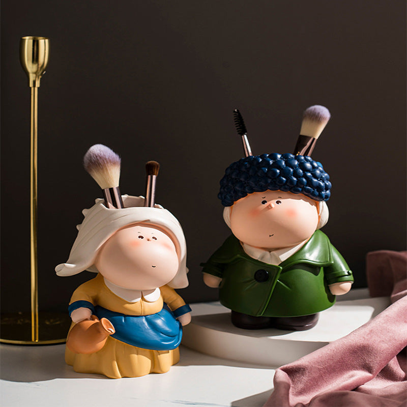 Art-Inspired Character Pen Holder, Playful Portrait Desk Organizer for Brushes, Pens and Creative Corners