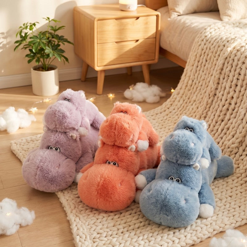 Cuddly Hippo Plush Toy, 28 cm Soft Animal Friend in Purple Orange or Blue for Cozy Rooms and Gifts