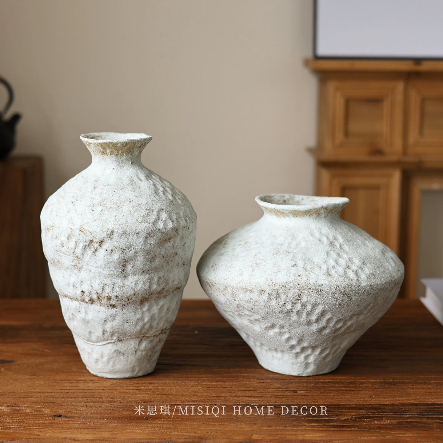 Snowfall Wabi Sabi style ceramic vase Zen retro rough pottery jar