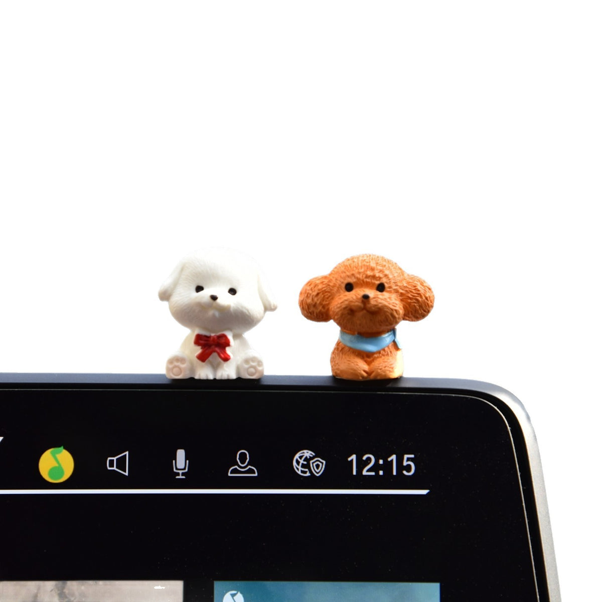 Six Tiny Dog Dashboard Figurines Set with Heart Planter, NICE Sign and Orange Accent | Cute Car Interior Decor