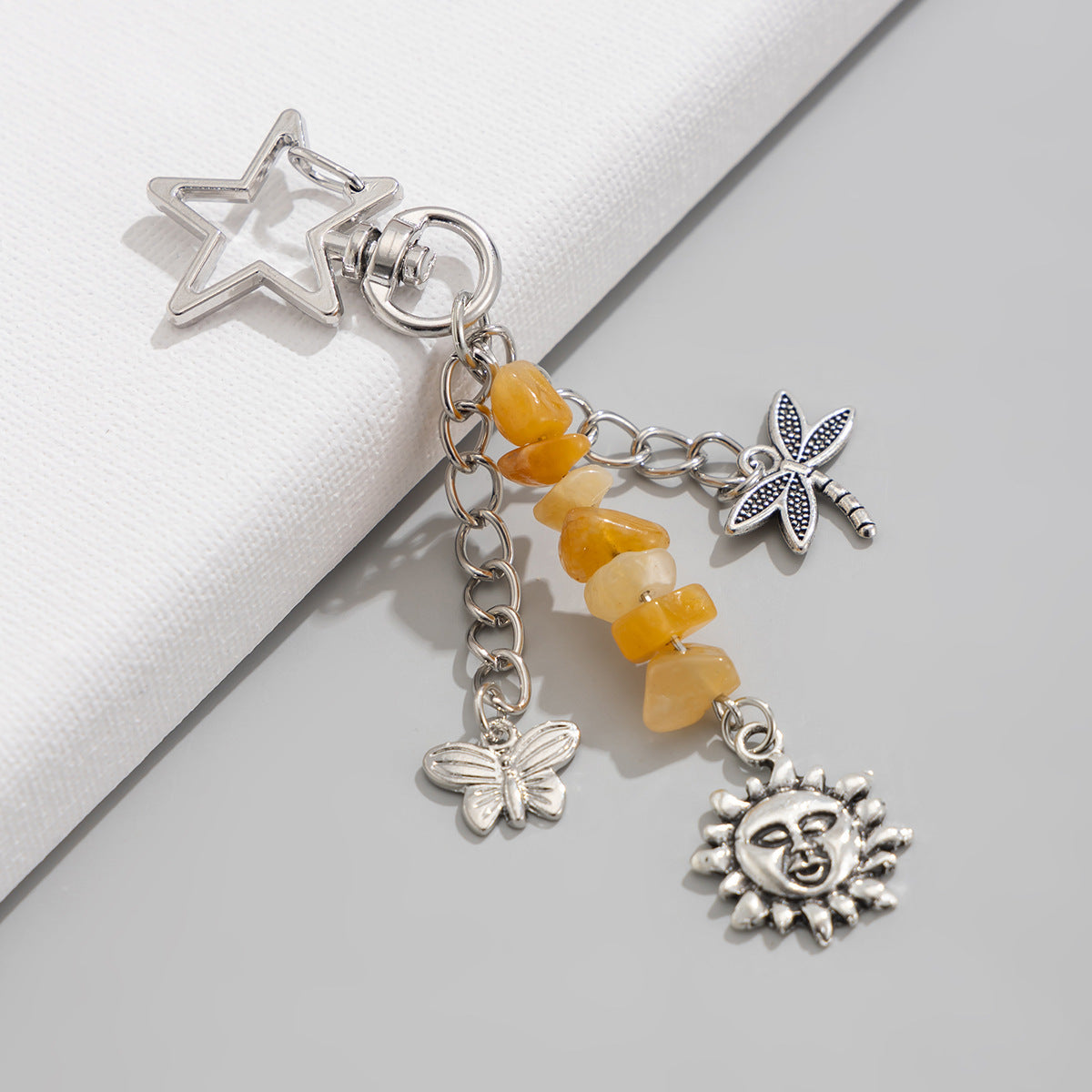 Natural Citrine & Aventurine Energy Charm | Handmade Gemstone Bag Keychain Pendant for Luck & Daily Calm