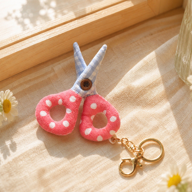 Playful Scissors Plush Bag Charm, 10 cm Soft Scissor-Shaped Keychain in Pink, Purple Gingham, Rose Pink or Red