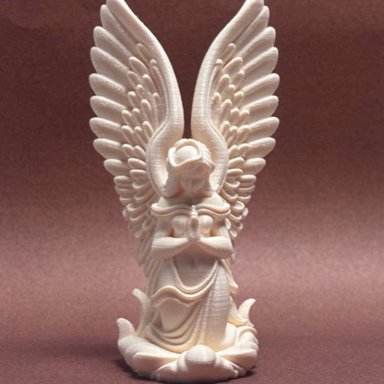 Praying Angel Desk Figurine, Cherub Sculpture in White or Black for Shelves, Workspaces and Thoughtful Gifts