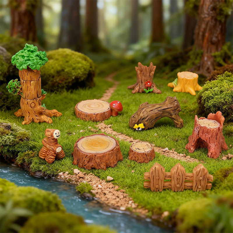 Miniature Woodland Logs and Tree Stumps, Complete 12 Piece Forest Scene Set for Fairy Gardens, Terrariums and Dollhouse Decor