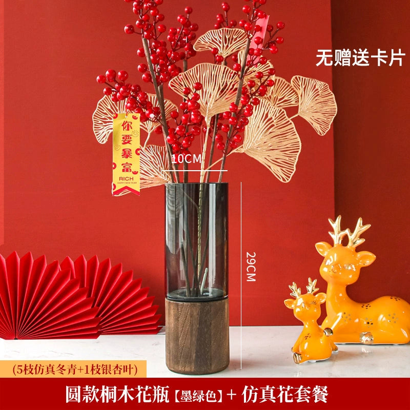 Solid wood vase decoration, living room flower arrangement glass