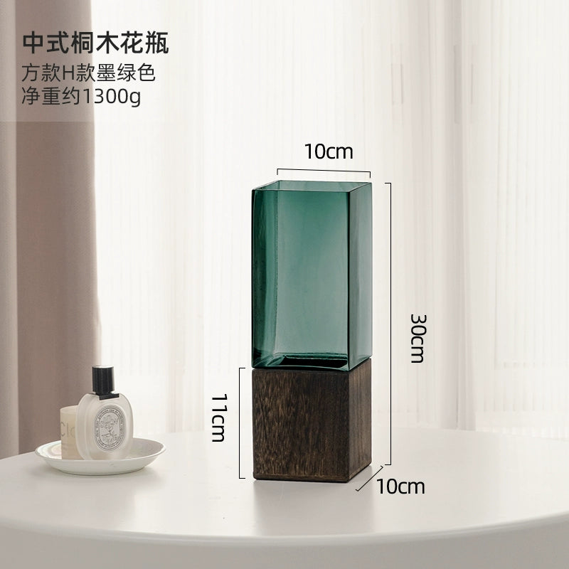 Solid wood vase decoration, living room flower arrangement glass