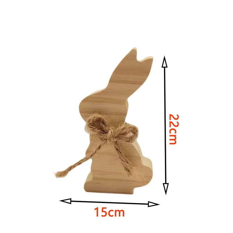 Rustic Wooden Bunny Statue - Farmhouse Easter Decor for Home | Natural Wood Animal Tabletop Decoration