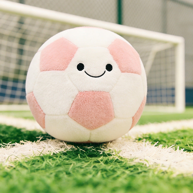 Smiling Soccer Ball Plush Toy, 25 cm Fuzzy Football Cushion in Seven Colors for Sporty Bedrooms, Playful Shelves and Gifts