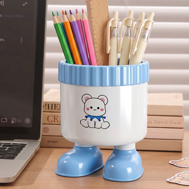 Playful Bear Pencil Holder with Little Feet, Colorful Desktop Pen Cup and Stationery Organizer for Cozy Workspaces