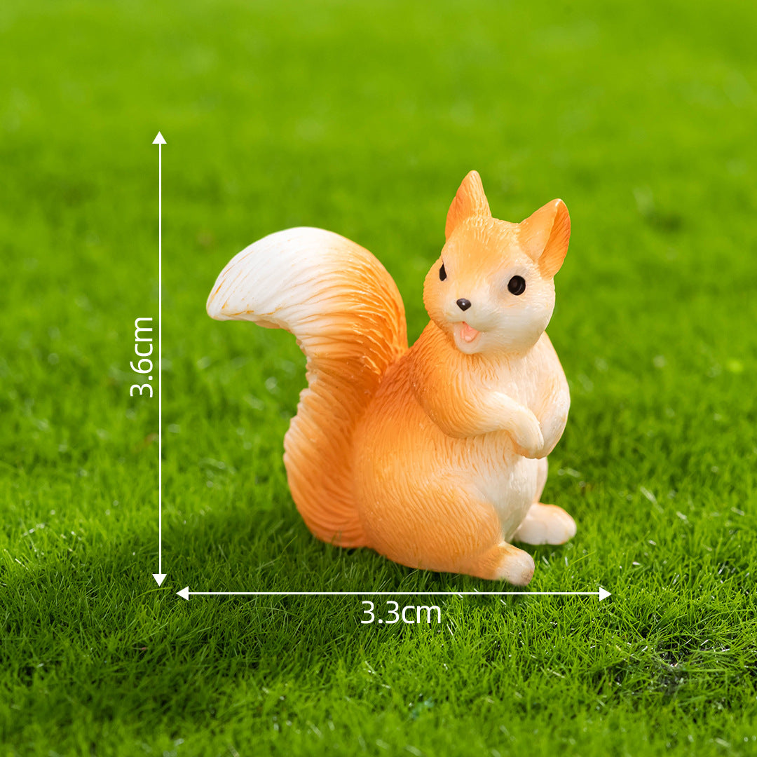 Mini Squirrel Figurine Set of 7, Woodland Animal Micro Ornaments for Desk Displays, Tiny Garden Scenes and Gift Giving