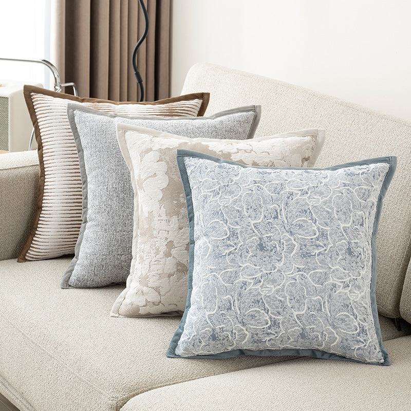 Textured Floral Pillow Cover in Four Designs, Decorative Cushion Case in Coffee, Gray, Blue and Cream for Cozy Sofas and Bedrooms