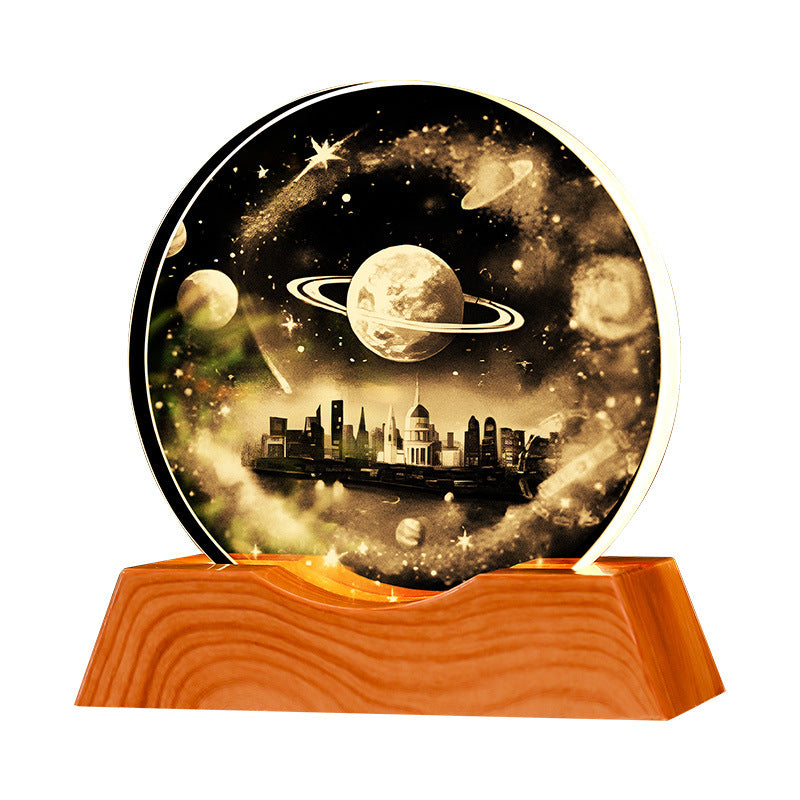 Crystal Planetary Energy Decor: Chakra Balancing & Luck Transformation Ornament (LED Base)