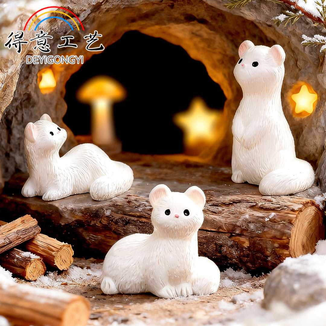 Mini Ferret Figurine in Three Curious Poses, Tiny Animal Accent for Fairy Gardens, Desks, Bookshelves and Nature Lovers