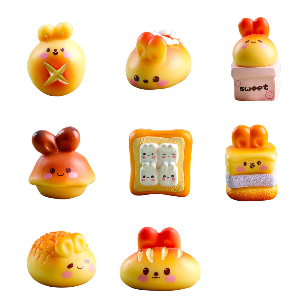 Bakery Bunny Miniatures, Complete 8 Piece Bread Rabbit Figurine Set for Desks, Fairy Gardens and Playful Kitchen Decor