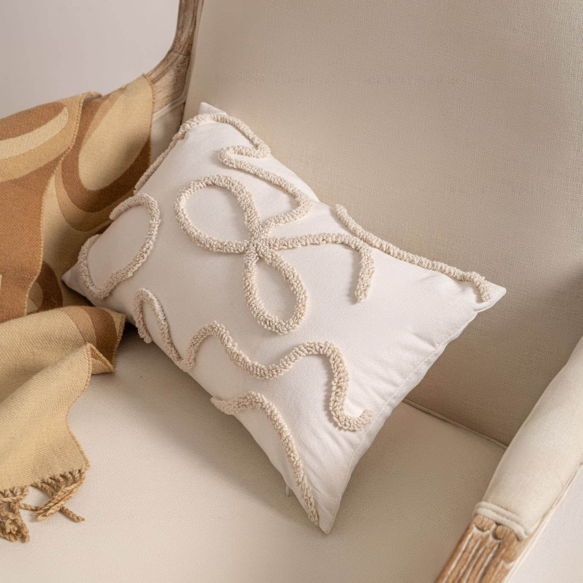 Textured Fringe Pillow Cover in Warm Neutrals, Decorative Cushion Case for Sofas, Beds and Cozy Living Rooms