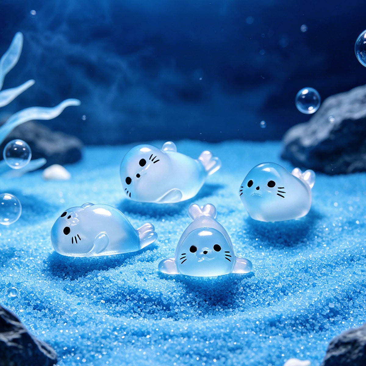 Mini Seal Figurine Set of 4, Playful Ocean Animal Micro Ornaments for Desk Displays, Miniature Scenes and Thoughtful Gifts