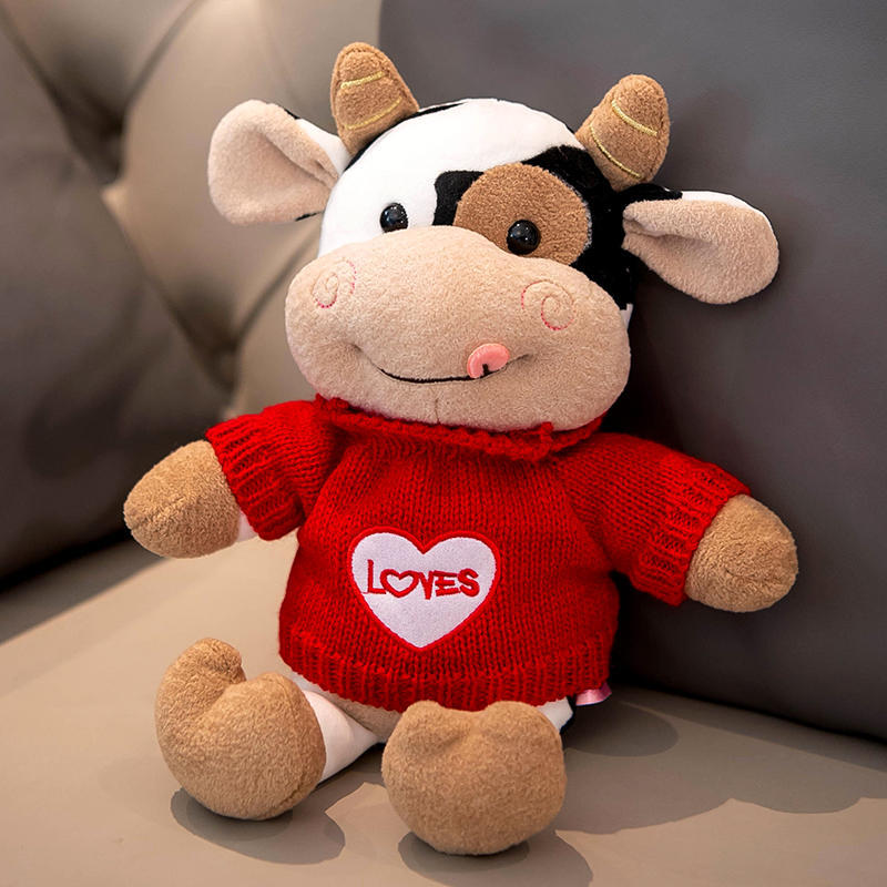 Cozy Cow Plush Toy, 30 cm Black-and-White Calf in Six Outfits for Nursery Shelves and Animal Lover Gifts