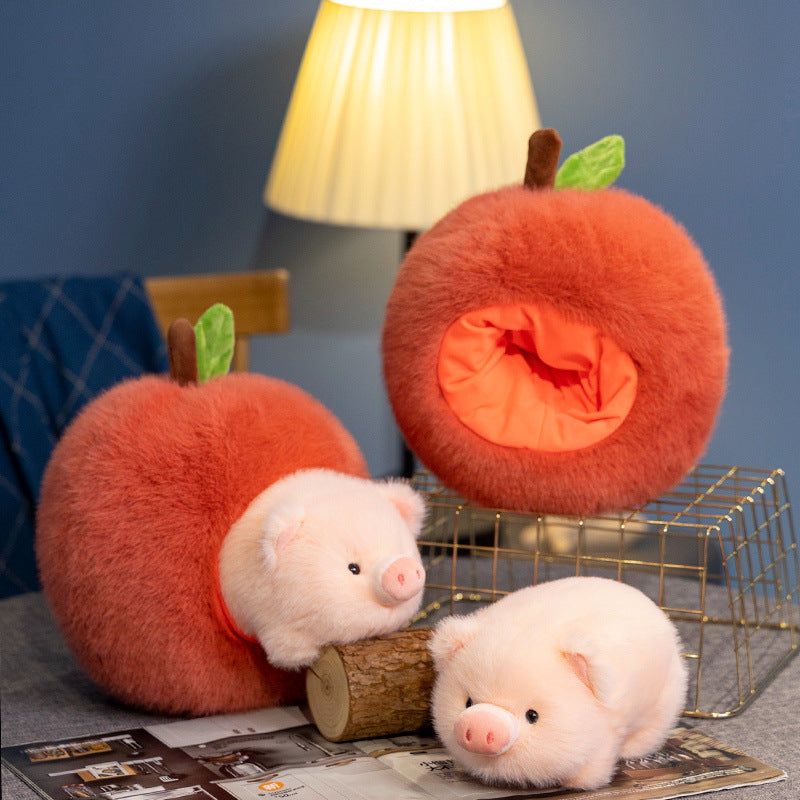 Apple Pig Plush Toy, 30 cm Round Fruit Costume Animal Friend for Cozy Rooms and Thoughtful Gifts