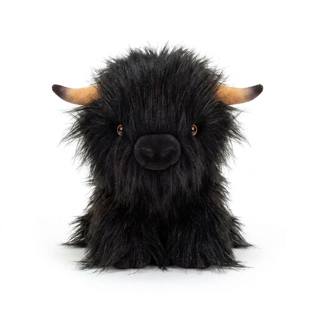 Highland Cow Plush Toy, 25 cm Shaggy Stuffed Animal in Khaki, Black, White or Pink for Cozy Gifts